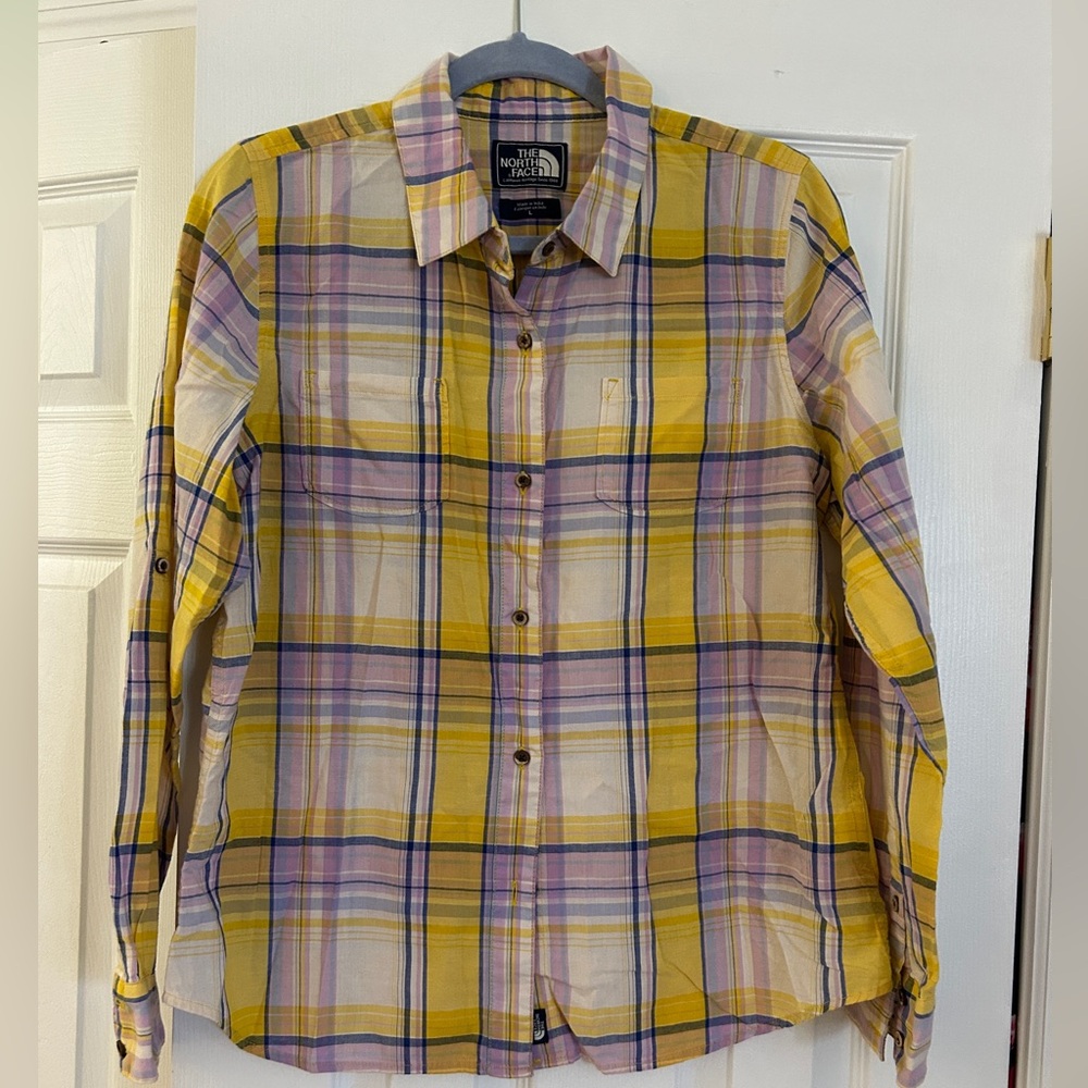 The North Face Yellow & Lavender Plaid Shirt Top